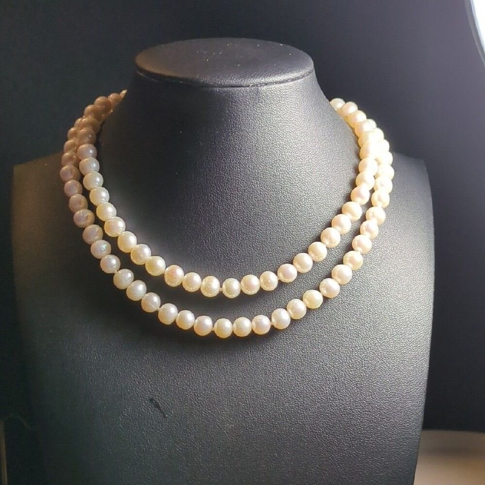 6-7mm Cream Culture Freshwater Pearl 27" Necklace, 925 Sterling Silver Clasp‎